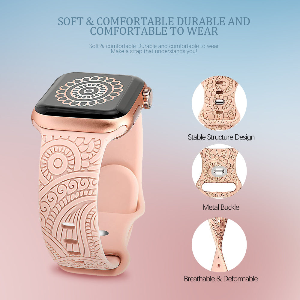 Engraved Apple Watch Band Features personalized engraved patterns for a unique aesthetic.