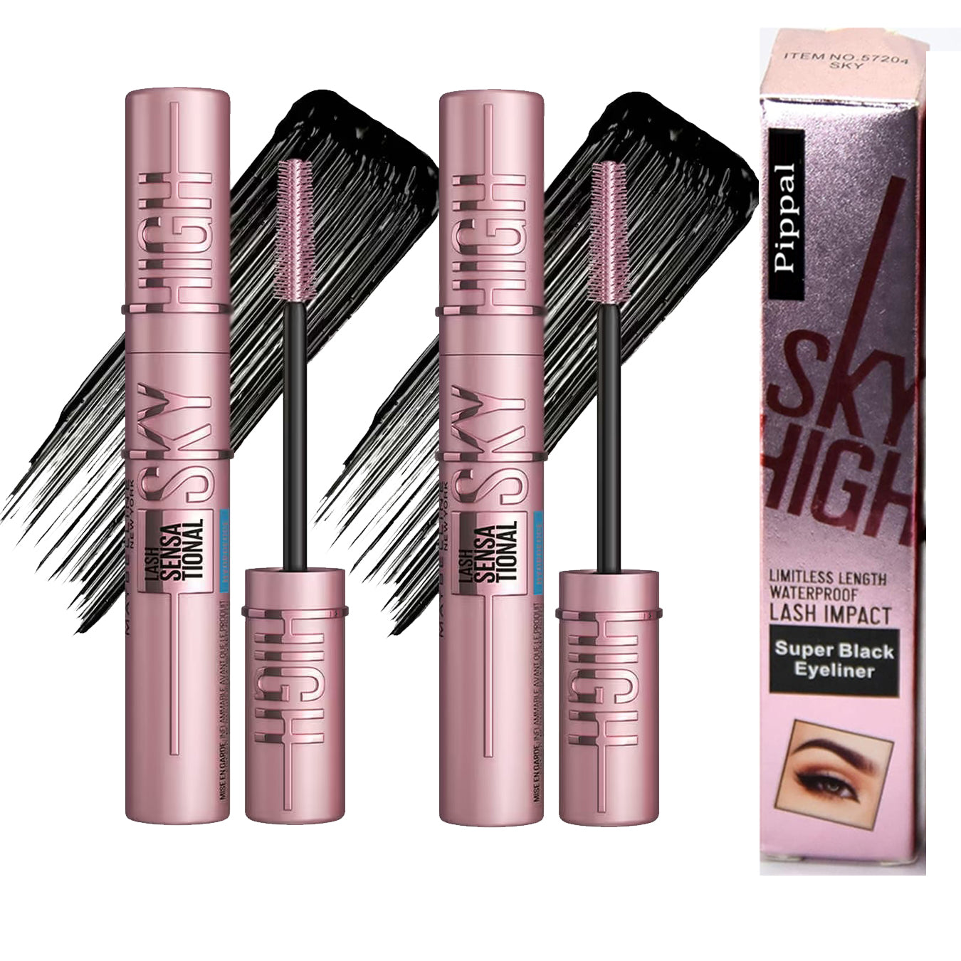 Pippal Sky High Eyeliner 1 Pcs with Mascara Ultra Volume Up Volumizing Mascara for Bold And Dramatic Lashes Long Lasting Waterproof 10Gm (Pack of 2)
