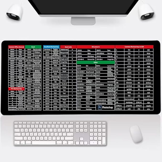 Quick Key Super Large Anti-Slip Keyboard Pad - with Office Software Shortcuts Pattern, Excel Shortcut Mouse Pad Non-Slip