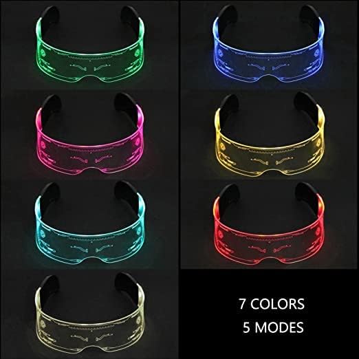 Led Glasses 7 Colors & 5 Modes, Rectangular, Retro, Multicolour (7 colors), Luminous Glasses for Halloween Cosplay Party Bar