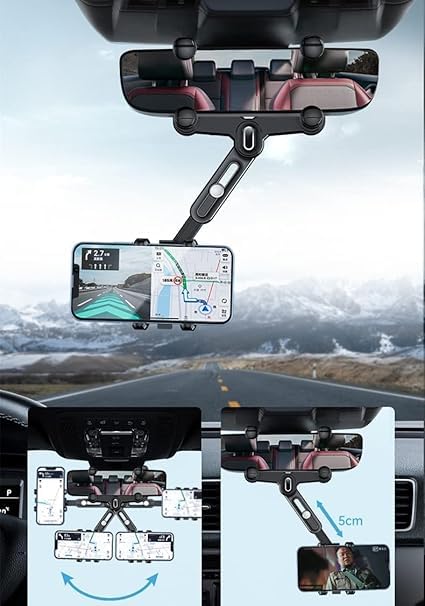 Phone Mount for Car, 2024 Upgraded Rear View Mirror Phone Holder, Universal Mount, Rotatable Phone Holder for Car Compatible