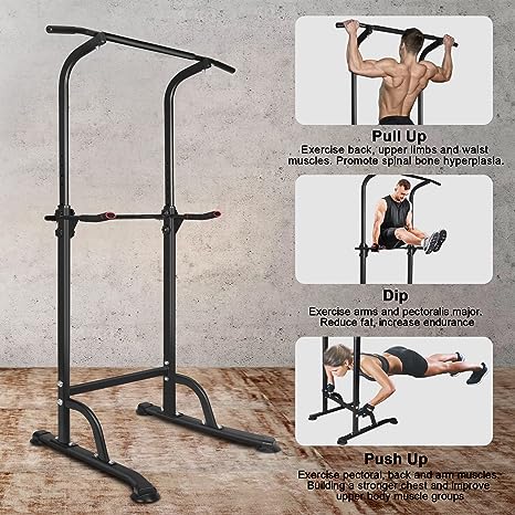 Sport Power Tower Workout Dip Station Pull Up Bar, Height Adjustable Multi-Function Dip Stand For Home Gym Strength Training Fitness Equipment