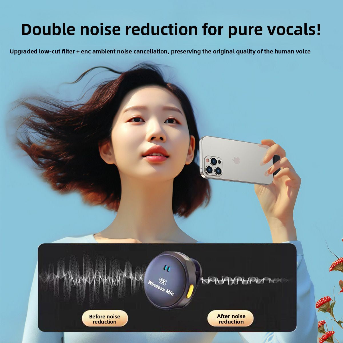 Clip-on 2-in-1 Wireless Live Streaming Microphone